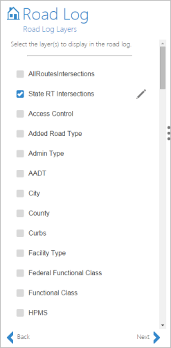 Choose the first layer for the road log report Choose the first layer for the road log report